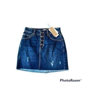 New high rise Roxy denim distressed jean skirt